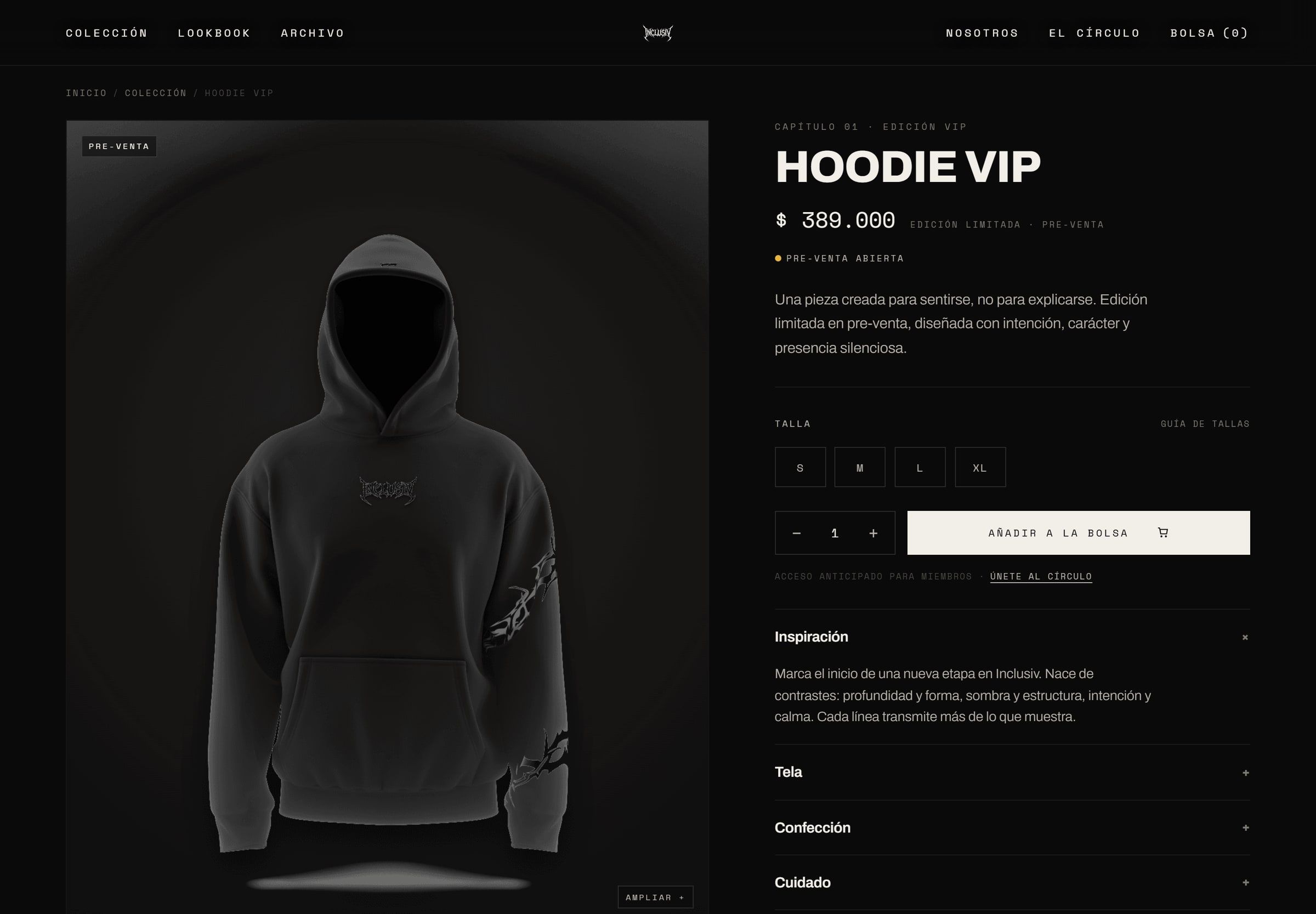 Ficha del hoodie Apocalipsis en la tienda de INCLUSIV
